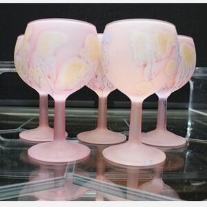 6 Hebron Wine Glass Goblet Nouveau Art Glass Hand Blown